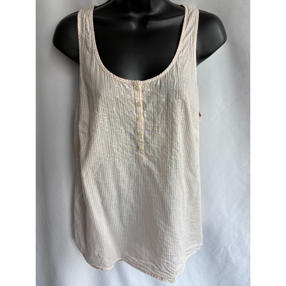 J Crew Striped Sequin Tank 100% Cotton Size 10 Natural Basics Fancy Essential
